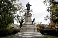 A statue of Confederate general Albert Pike has been reinstalled in a park near the headquarters of the Department of Labor, Tuesday, Oct. 28, 2025, in Washington. (AP Photo/Rahmat Gul) Confederate Statue